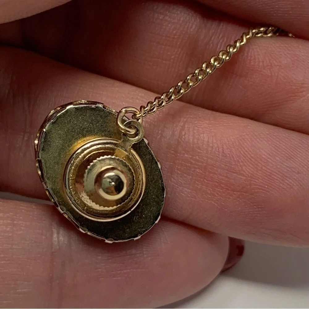 Vintage Amber Orange and Brown Colored Stone with Gold Toned Chain Tie Tack